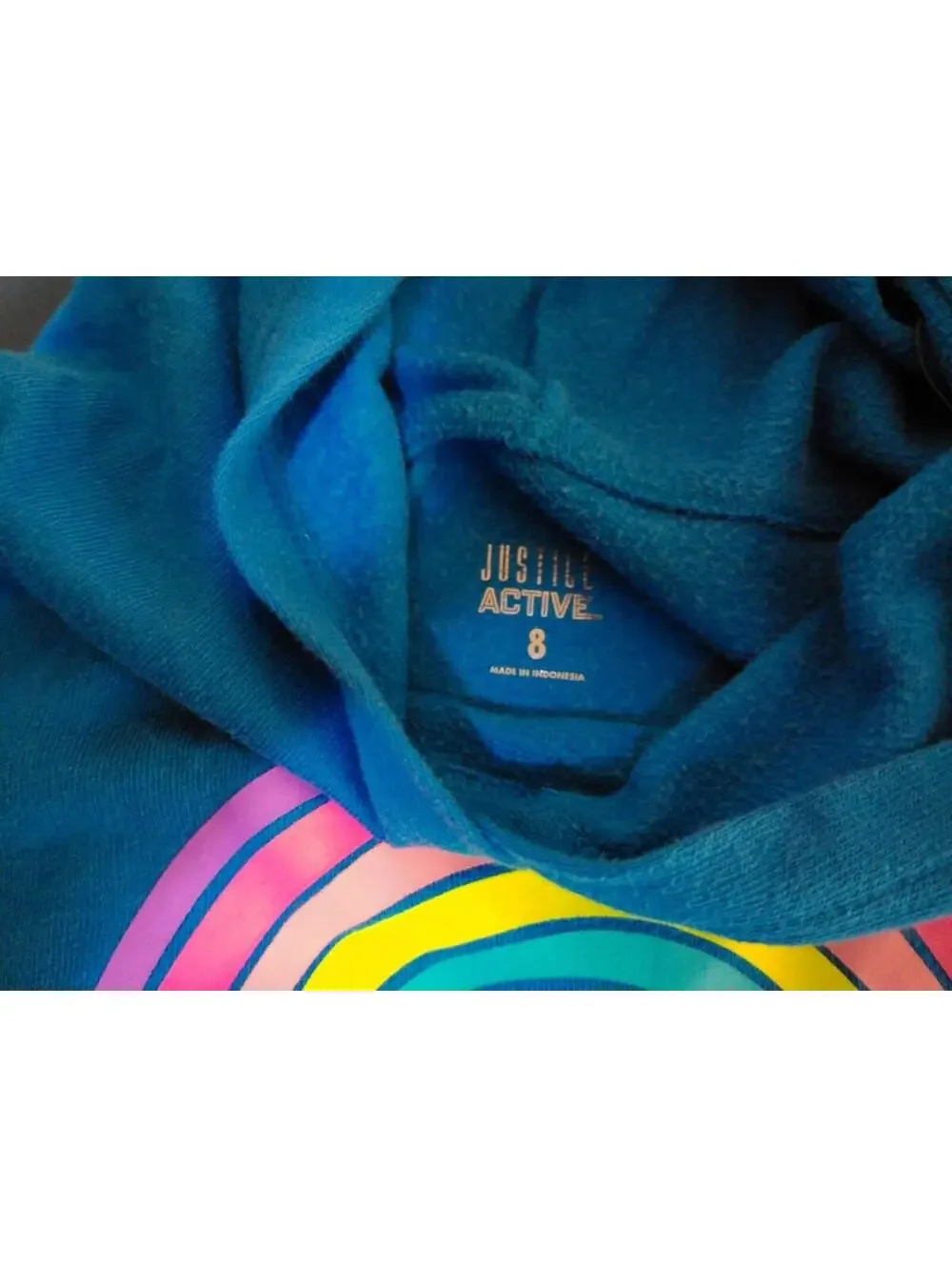 Justice‎ Active Girls Blue Rainbow Hoodie Sweatshirt Size 8